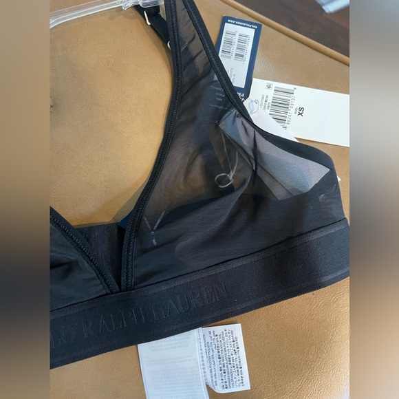 NWT Polo By Ralph Lauren Mesh  Unlined Plunge Tailored logo Bralette in onyx - Picture 7 of 8